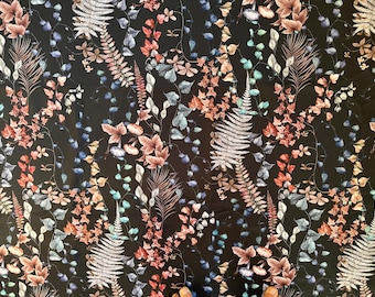 Veloursstoff Blumenmuster Schwarzgrau – Dekostoff, Vorhangstoff & Polsterstoff, Meterware, 140 cm breit