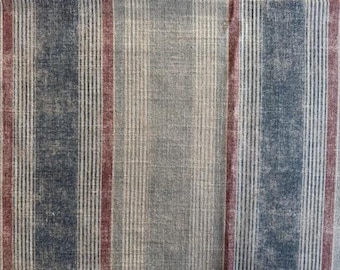 Druckstoff Naturfaser Streifen Oxidrot Blaugrau Platingrau – Deko-Bezug-Polster-Möbel-Vorhang- & Bekleidungsstoff, Meterware, 280 cm breit