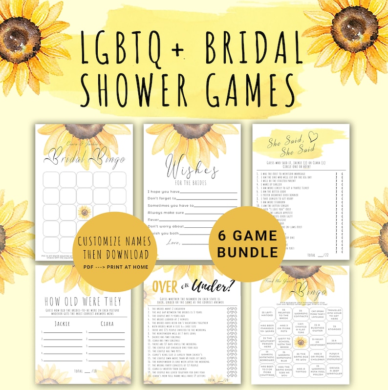 LGBTQ Bridal Shower Game Bundle - 6 Unique Bridal Shower Games ...