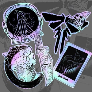 The Last of Us-stickerpakket | Witte glanzende sticker | Holografische sticker | Geïnspireerd door fanart | Brievenbusverrassing | Vinyl waterdicht