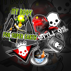 Helldivers 2 Spiel Sticker Pack | Galle Titan 4er Pack | Abnehmbarer Vinyl-Laptop-Aufkleber | Wasserabweisendes Vinyl | Weiß Glanz | Kundenspezifisches Kunstwerk