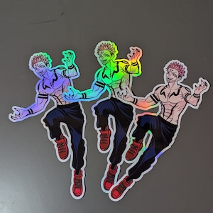 Única etiqueta holográfica de Sukuna FB Jujutsu Kaisen de <br> Entrega Rápida? jjk | Anime | Mangá | etiqueta inspirada arte do fã | Surpresa da caixa de correio | Brilho à prova d'água