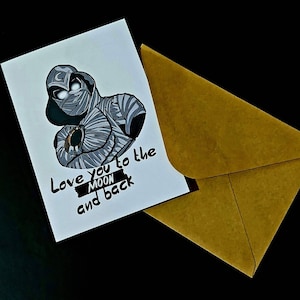 Je t'aime jusqu'à la lune et la carte de voeux du chevalier de la lune | Anniversaire | Amour | Cadeau | Marvel