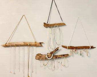Handmade Driftwood Jewelry Organizer: Boho Necklace Holder, Wall Art