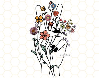 Floral Peace Sign PNG: Hippie Clipart, Sublimation Design (Digital Download)