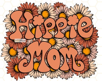 Hippie Mom PNG: Blumen Peace Zeichen Sublimationsdesign (Digitaler Download)