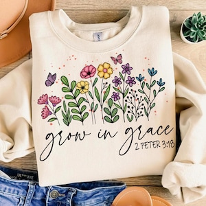 Grow In Grace PNG: Floral Faith Clipart (Digital Download)
