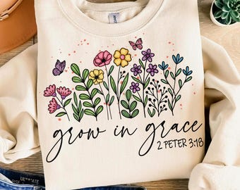 Grow In Grace PNG: Floral Faith Clipart (Digital Download)