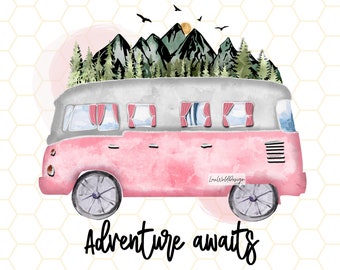 Das Abenteuer erwartet PNG: Camping Van Sublimationsdesign (Digitaler Download)