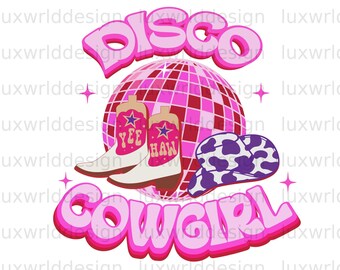 Disco Cowgirl PNG: Western Sublimation Design (Pobranie cyfrowe)