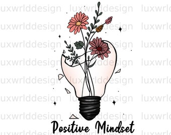 Positive Mindset Floral Lightbulb PNG: Inspirational Design (Digital Download)