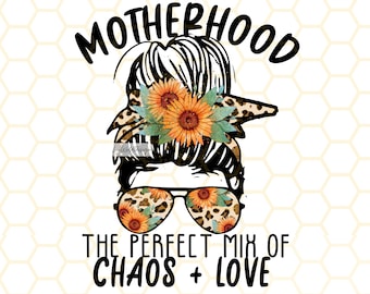 Motherhood Sunflower Leopard PNG: Mom Sublimation Design (Digital Download)