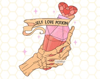 Self Love Potion PNG | Skeleton png | Mental Health Png | Sublimation Design | Digital Design | Retro png | Self Love | Graphic