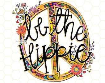 Hippie Seele PNG: Peace Zeichen & Blumen Sublimationsdesign (Digitaler Download)