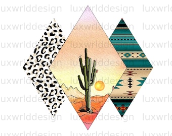 Cactus léopard aztèque PNG : design occidental par sublimation (téléchargement numérique)