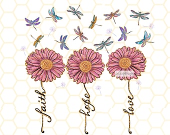 Glaube Hoffnung Liebe Libelle PNG | Glaube Clipart | Libelle Png | Sublimationsdesign | Digitales Design Download | Blumen png | Glaube Png