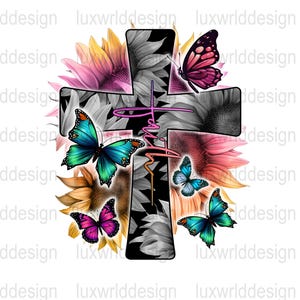 Faith Cross with Butterflies PNG: Christian Sublimation Design (Digital Download)
