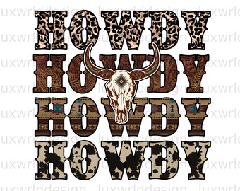 Howdy Cow Skull PNG: Western Sublimation Design (Digital Download)