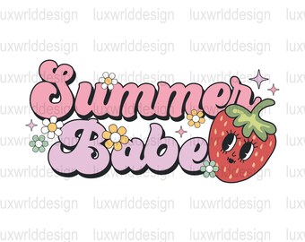 Summer Babe PNG: Retro Strawberry Graphic (Digital Download)