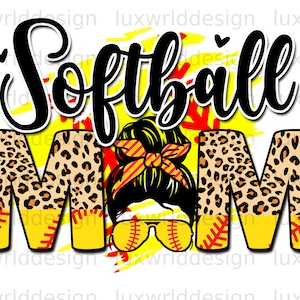 Softball Mom Messy Bun PNG: Sublimation Design (Digital Download)