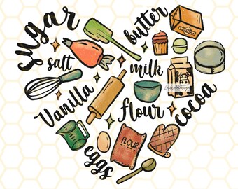 Cooking Ingredients Heart PNG: Retro Kitchen Design (Digital Download)