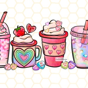 Valentine's Day Coffee Drinks PNG: Retro Sublimation Design (Digital Download)