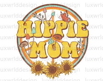 Hippie Mom Retro PNG: Peace Zeichen Sublimationsdesign (Digitaler Download)