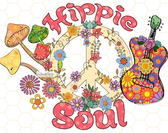 Hippie-Seele PNG: Blumen-Peace-Zeichen, Sublimationsdesign (digitaler Download)