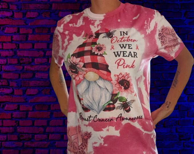 In October We Wear Pink Gnome Breast Cancer Awareness T-Shirt