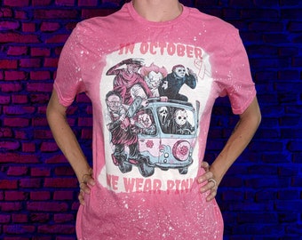 In October We Wear Pink - Halloween Breast Cancer Awareness - T-Shirt Horror Scary Character