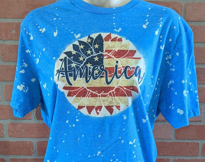 America Sunflower Red White Blue Bleached T-Shirt