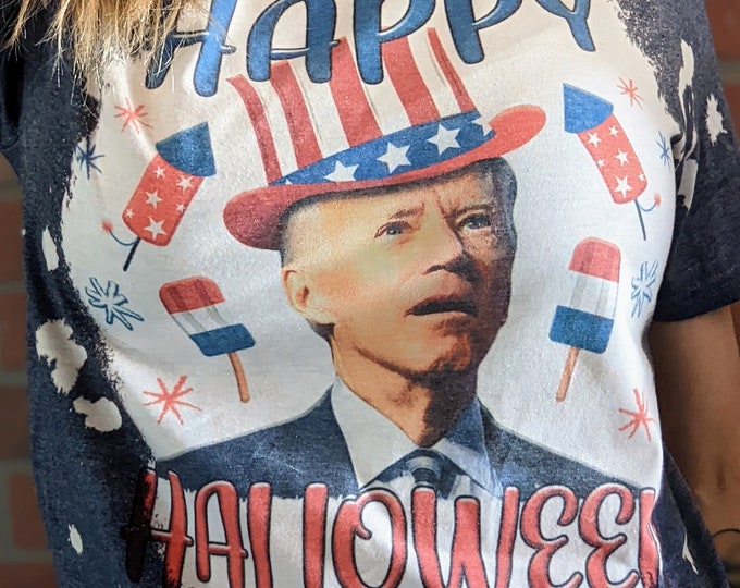 Happy Halloween or 4th of July Biden Bleached T-Shirt