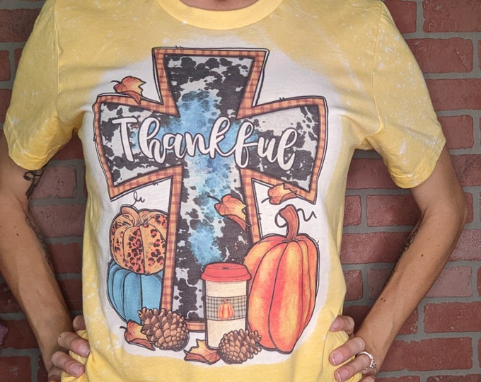 Thankful Fall Autumn T-Shirt | Holiday | Thanksgiving | Christmas | Blessed | Cross | Religion