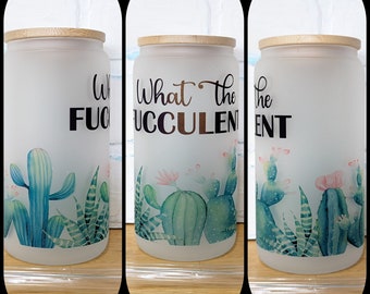 What the Fucculent Frosted Glass Can with bamboo lid and straw