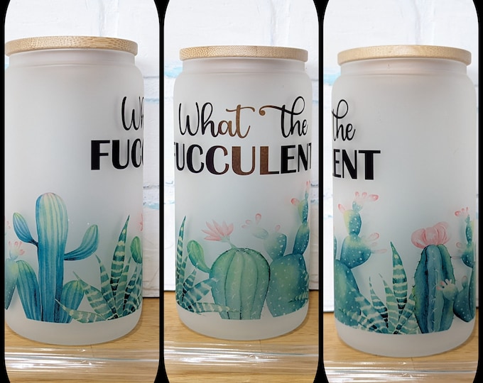 What the Fucculent Frosted Glass Can with bamboo lid and straw