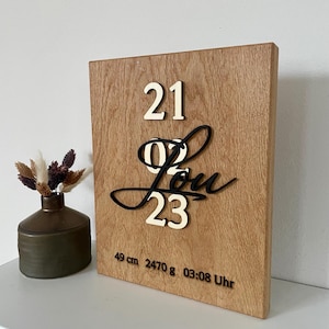 Regalo de nacimiento | Recién nacido | Letrero de madera | Madera maciza de roble