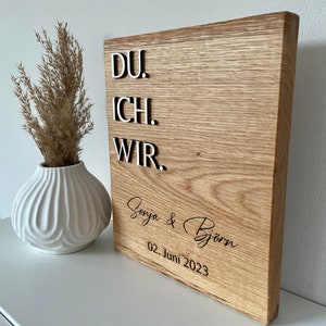 Hochzeitstag Hochzeitsgeschenk Jahrestag Holzschild personalisierte Geschenkidee Geschenk zur Hochzeit Geburtstagsgeschenk Frau Eiche Vollholz