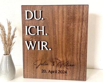 Hochzeitstag | Hochzeitsgeschenk |Nussbaum| Jahrestag | Holzschild | personalisierte Geschenkidee | Geschenk zur Hochzeit |