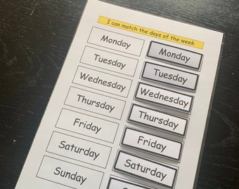 I can match the days of the week - Learning Activities Hook and Loop Busy Book Child Interactive Learning Teacher Resources Matching Game