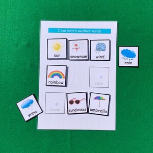 I can match weather words - Learning Activities Hook and Loop Busy Book Child Interactive Learning Teacher Resources Matching Game