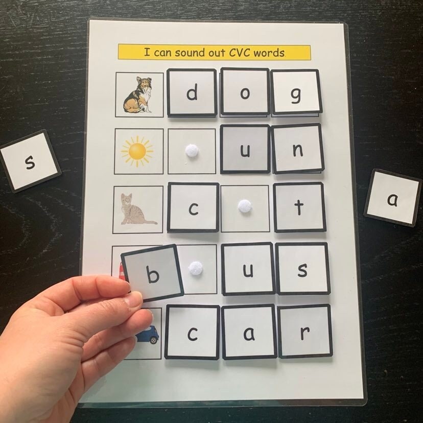 I can sound out CVC words - Learning Activities Hook and Loop Busy Book Child Interactive Learning Teacher Resources Matching Game