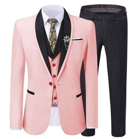 Means Suit Wedding Pink Tuxedo Three Piece Groom Wear Suits - Etsy