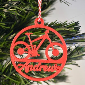 Personalised Mountain Bike Christmas Bauble Ornament - Any Name, Choice of colours