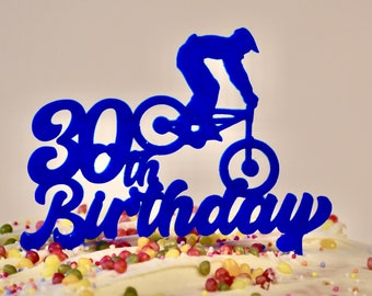 Mountain Bike Birthday Cake Topper Cyclist MTB - ANY Age, Choice of colours