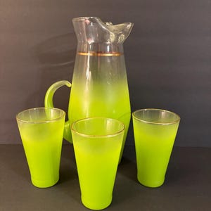 Pichet blendo givré en verre de Virginie-Occidentale vintage et verres Hi-Ball Lustre MCM