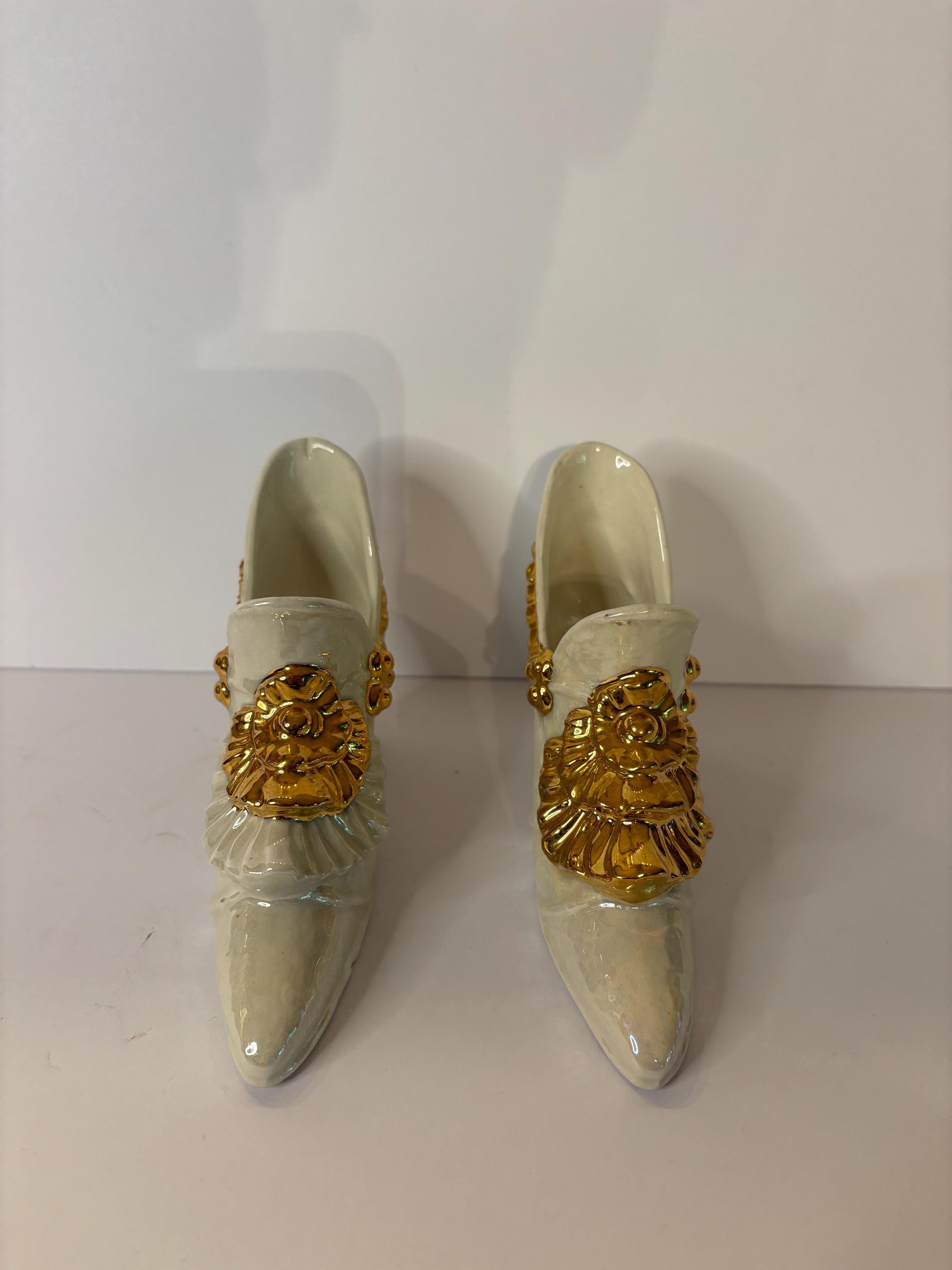 Lot of Two Iridescent Gold Ceramic Shoes - Etsy