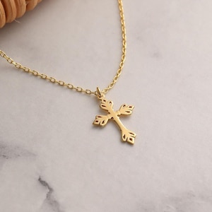 14K Solid Gold Cross Necklace, Cross Necklace for Women, Christian Jewelry Gifts For Her, Christian Baptism Gifts, White Gold Cross Pendant