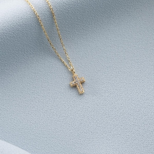 Tiny 14K Gold Cross, Dainty Gold Cross Necklace, Cross Pendant For Women, Christian Jewelry Gifts for Her, Sterling Silver Cross Necklace