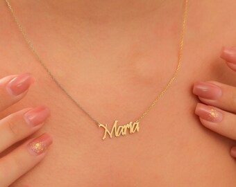 Name Plate Necklace, 14K Solid Gold Name Necklace, Personalized Christmas Gifts for Her, Baby Name Necklace, Kids Name Necklace