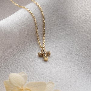 Dainty Gold Cross Necklace, Cross Pendant For Women, Christian Necklace Gifts for Her, Sterling Silver Cross Necklace, Tiny 14K Gold Cross